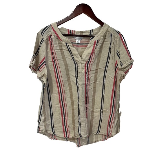 Christopher & Banks Tops - Christopher & Banks Boho Striped Cream Top Blouse Shirt Bow Tie Up Sleeve Arts L